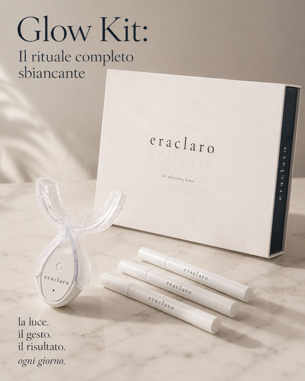 eraclaro Glow Kit — il rituale completo sbiancante a luce LED